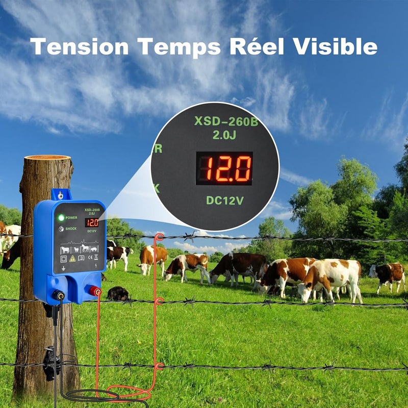 HTPREC Electric Fence Charger 10km 2J High Power Pulse Electric Fencing Controller 10.5kv Portable Electric Fencer Kit For Garden Farm Poultry Livestock Goat Cattle Horse Deer Electric Netting Fencer Charger - Image 3